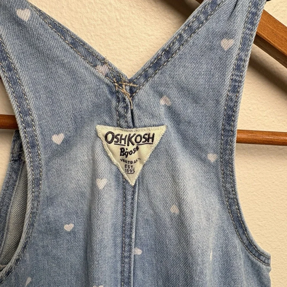 OshKosh B'gosh Baby Girl 12M Blue Denim Overalls Heart Print 100% Cotton